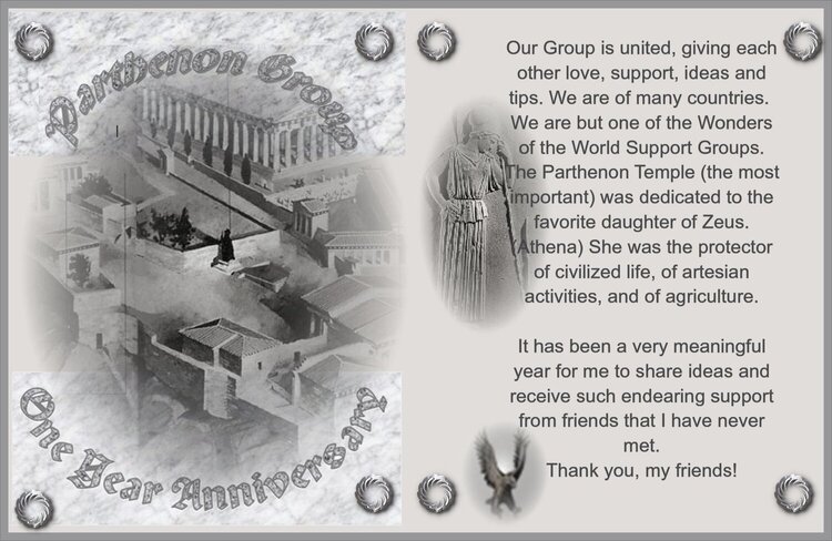 PARTHENON SUPPORT GROUP ONE YEAR ANNIVERSARY