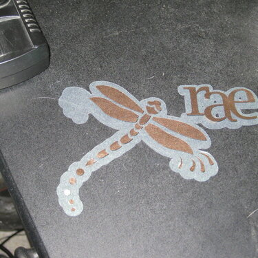 &quot;Rae&quot; name Title Dragonfly in Bronze Shine Metallic Paper and Wet Black Forest GMUND Reaction Cover Cardstock