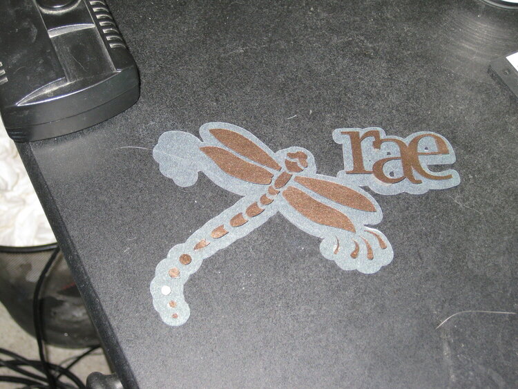 &quot;Rae&quot; name Title Dragonfly in Bronze Shine Metallic Paper and Wet Black Forest GMUND Reaction Cover Cardstock