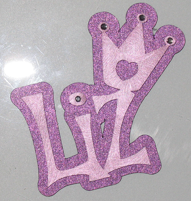 Melded Liz&quot; Name Title in &quot;Sparkling Merlot&quot; 86# Cover Royal Metallics Cardstock and a brushed pink metallic with Preciosa cryst