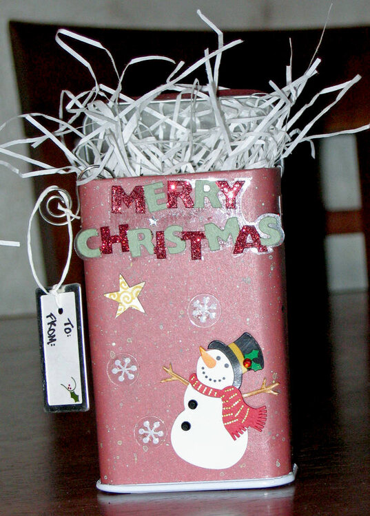Snowman Christmas Altered Tin Container