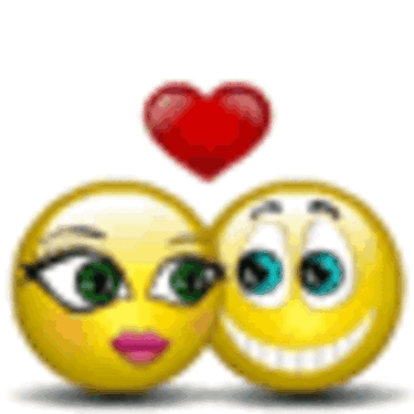Two emoticons that are in love and showing it..