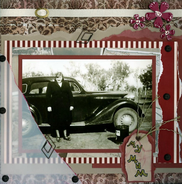 My Mum beside the family car