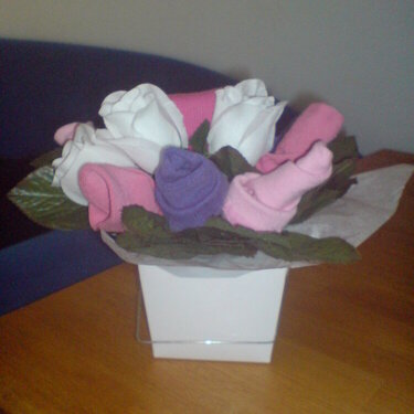 side view of sock bouquet