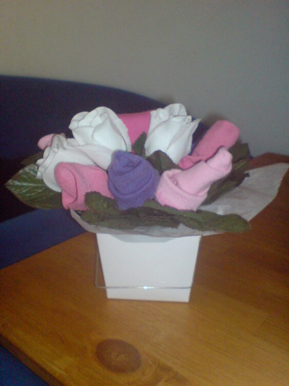 side view of sock bouquet