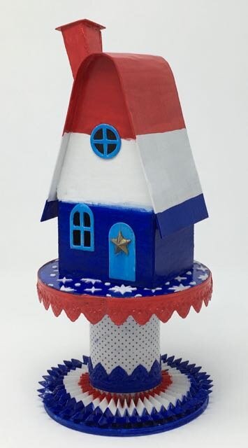 Patriotic Putz house - paper house for Fourth of July