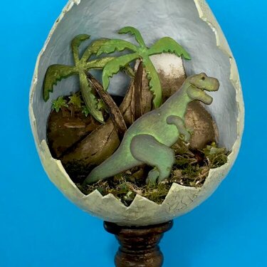 Jurassic Egg Dinosaur Diorama in Paper Mache Egg