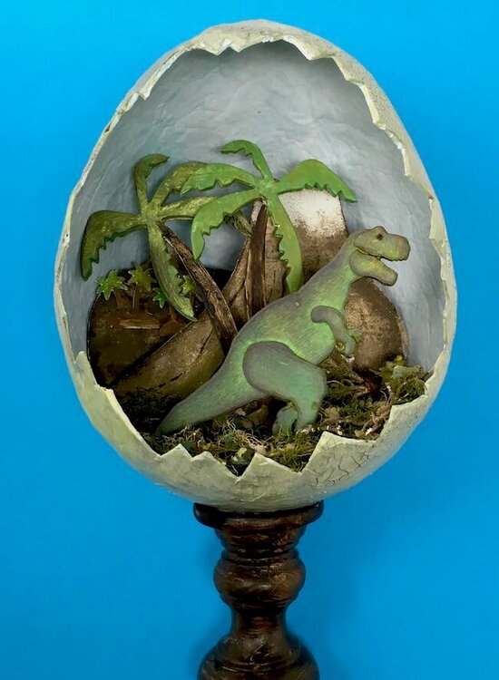 Jurassic Egg Dinosaur Diorama in Paper Mache Egg