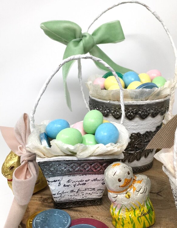 Easter Holiday Peat Pot Baskets with Sizzix Impresslits trim