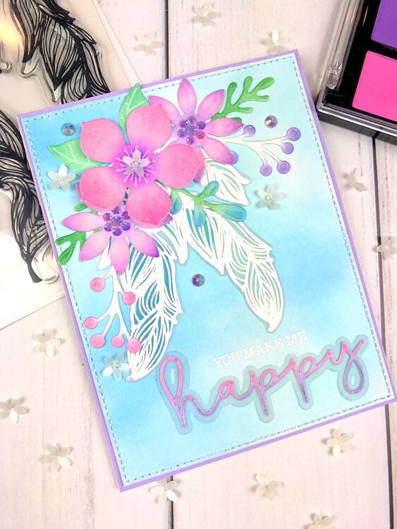 Spellbinders Card: Floating Feathers and Chilled Pastel Palette