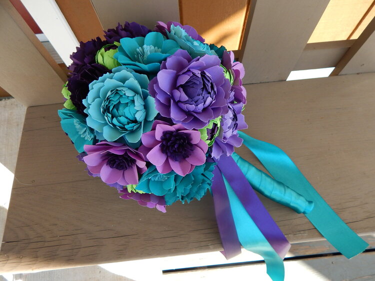 Peacock insoired wedding bouquet