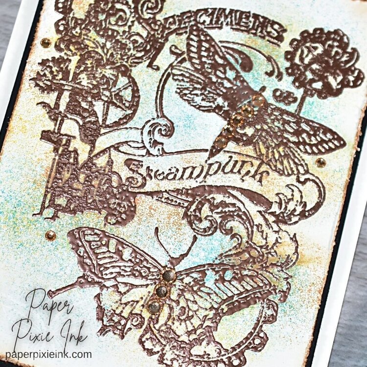 Distress Oxide Inks &amp; Copper Heat Embossing: Collage Steampunk Card