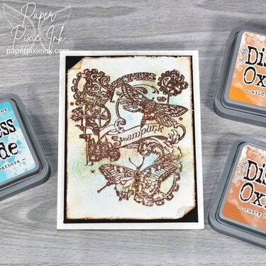 Distress Oxide Inks & Copper Heat Embossing: Collage Steampunk Card