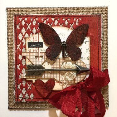 Tim Holtz Butterfly Valentine Burlap 4x4s