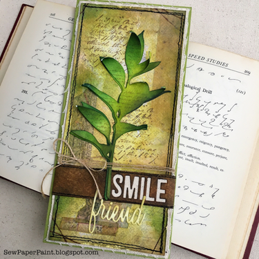 Tim Holtz Large Stems Green Leaves Card