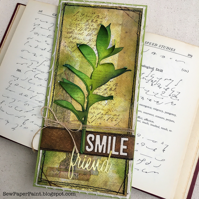 Tim Holtz Large Stems Green Leaves Card