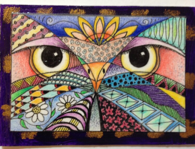 Colored Zentangle of an Owl