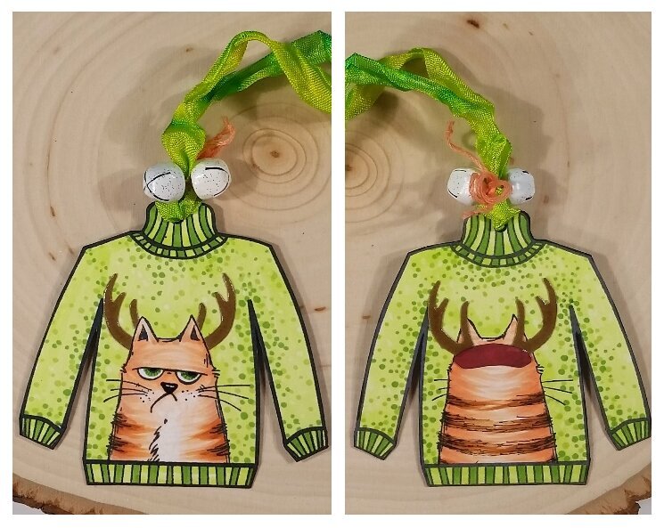 Front and Back Ugly Sweater Christmas Ornament - Grumpy Cat