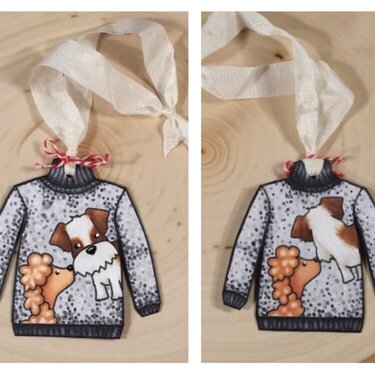 Puppy Love Front and Back Ugly/Cute Sweater Ornaments