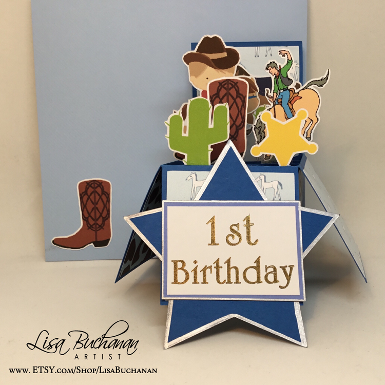 Card - PopUp Box - 1st Birthday Cowboy Theme