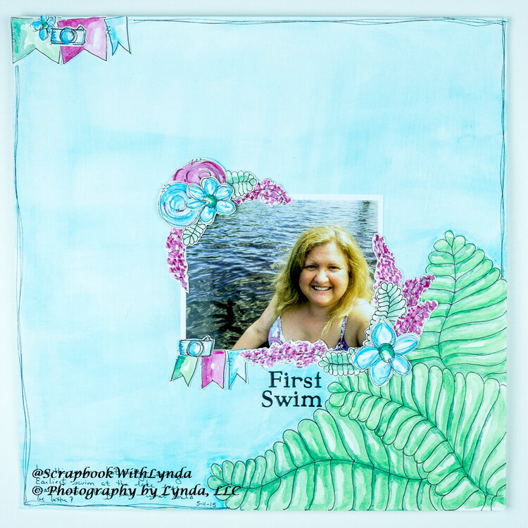 Hand Paint Flowers and Ferns Scrapbook Layout