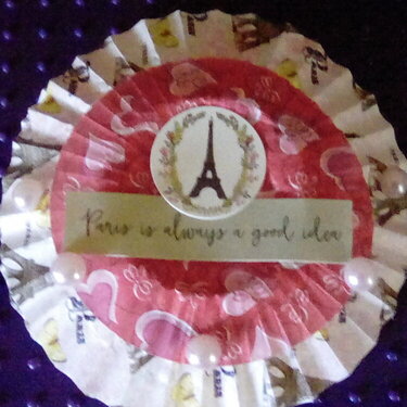 Paris theme flip book cupcake embleshment