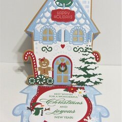 Blue Gingerbread House Easel Card