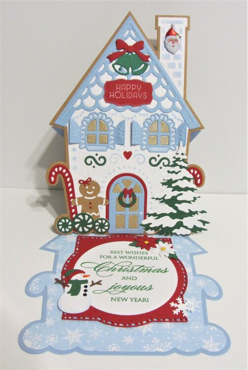 Blue Gingerbread House Easel Card