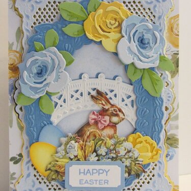 Sugar Egg Easter Card with Blue and Yellow Roses