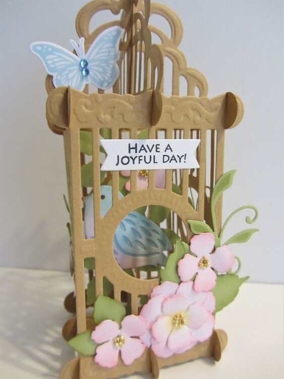 Bird Cage Card with Pink Blossoms