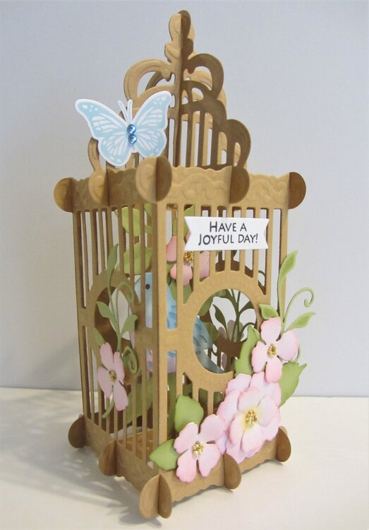 Bird Cage Card with Pink Blossoms
