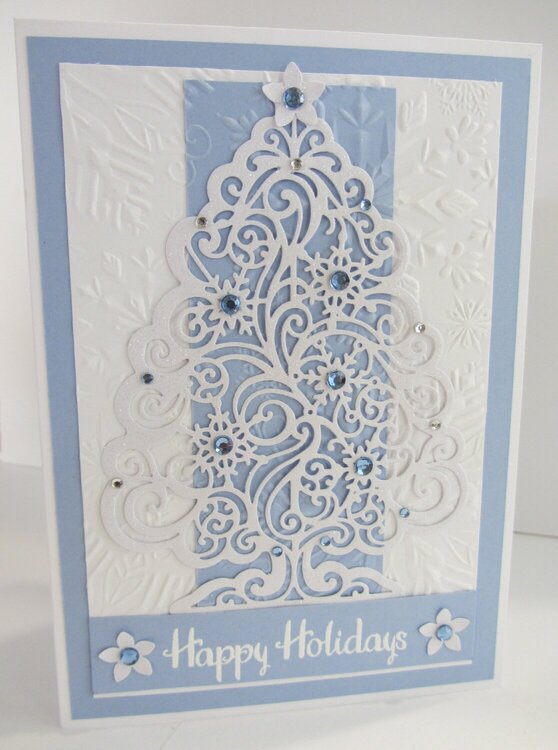 White Glitter Tree with Blue Paper