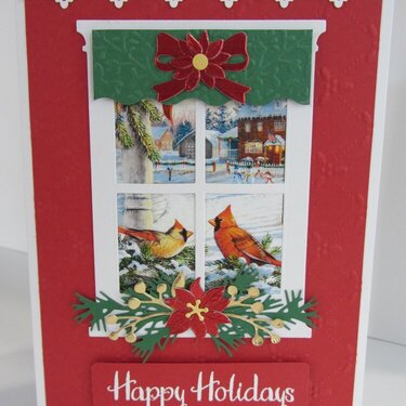 Cardinals in Window Christmas Card
