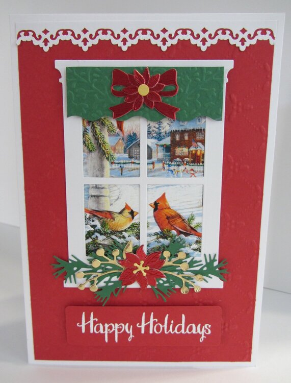 Cardinals in Window Christmas Card