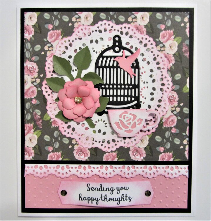 Doily with Pink Roses Card