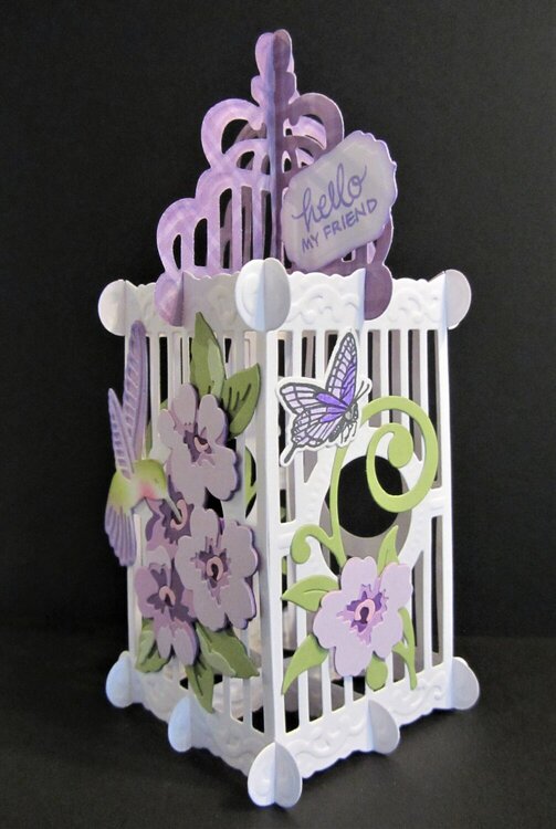 Purple Floral Bird Cage Card
