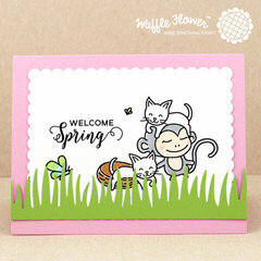 Welcome Spring Cats and Monkey Card