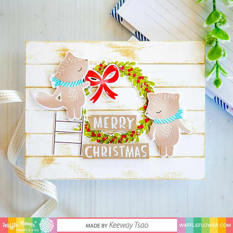 Merry Wreath with Vertical Stripes background