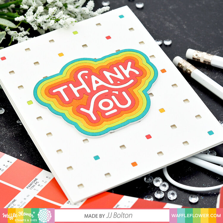 Rainbow Thank you card with Micro Grid 2 panel background