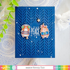 Herringbone Panel Holiday Card with Winter Hamster accents