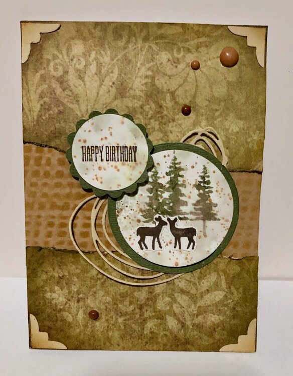 Damask Background 2 Deer Birthday Card