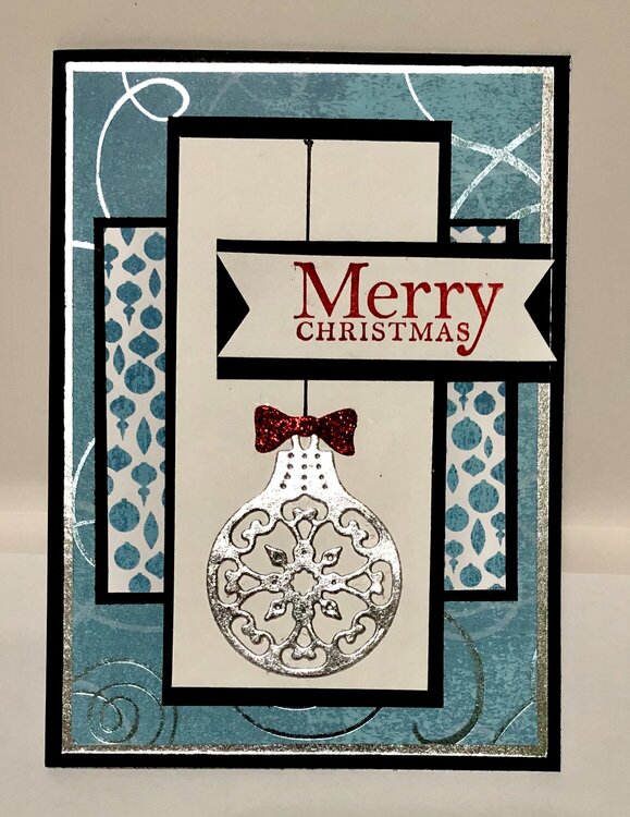 Blue and Silver Swirl Ornament Card