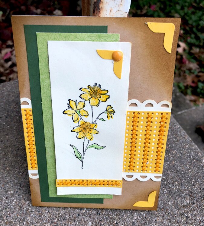 Yellow Flower and Cross Stitch Accents Card