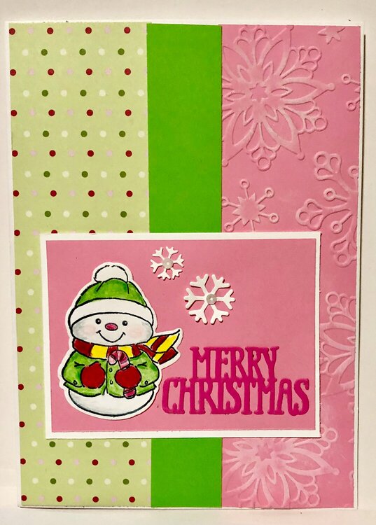 Pink and Green Snowman Card