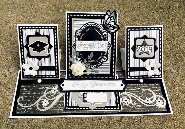 Black, White and Silver Grey Triple Easel Fold Card