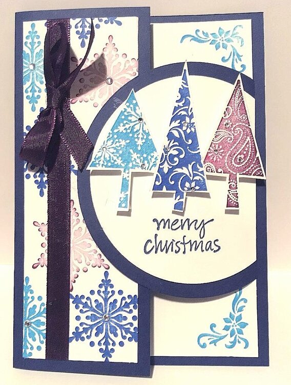 Purple, Blue and Teal Christmas Tree/Snowflake Card
