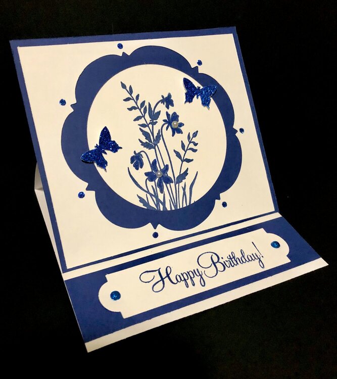 Blue and Whire Easel Birthday Card