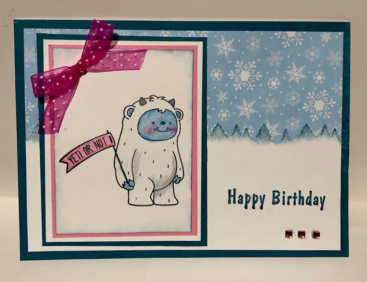 Pink and Blue Yeti Birthday Card