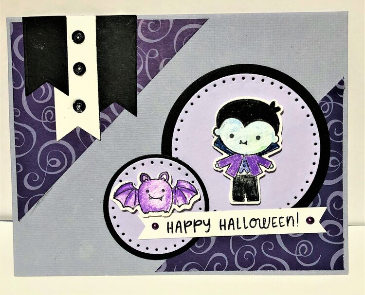 Purple Vampire and Bat Halloween