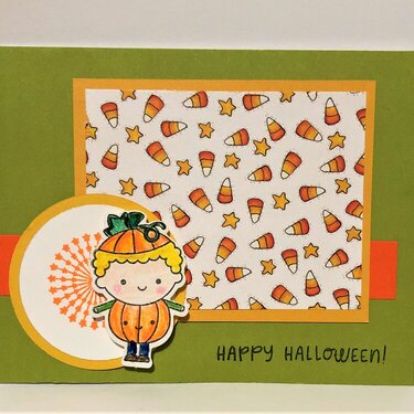Blond Pumpkin Boy and Candy Corn Card